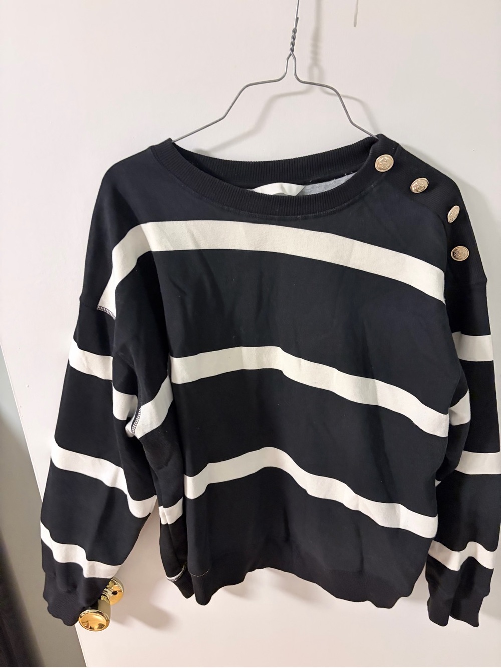 H&M Crewneck Sweatshirt with Shoulder Buttons - Navy & White